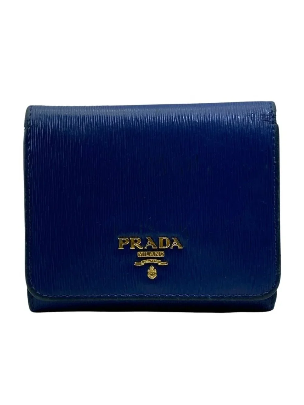 Prada Vitello Move Trifold Wallet Folding Leather Blue High Quality Daily
